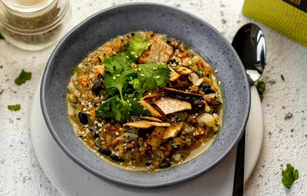Fitness Recipe: Mexican Bean Soup with Coriander and Crispy Tortilla